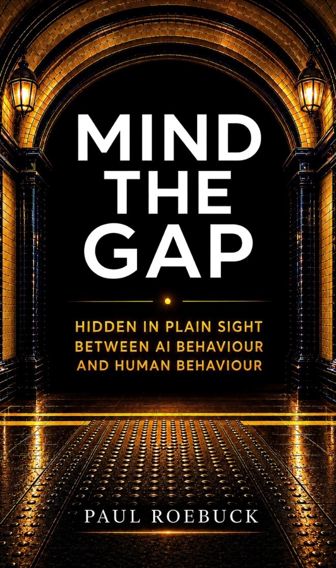 The cover of Mind the Gap by Paul Roebuck — the finished book.